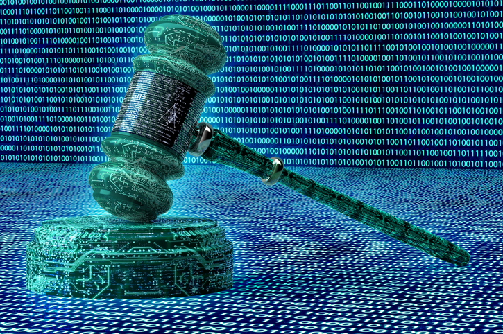 legal computer judge concept, cyber gavel,3D illustration