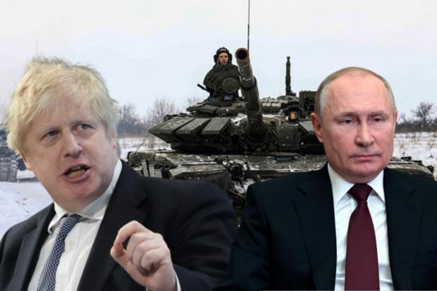 Premiér Británie - Boris Johnson a Vladimír Putin.